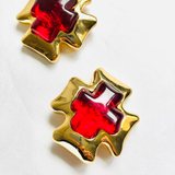 PENDIENTES CRUZ LES BERNARD VO ROJO